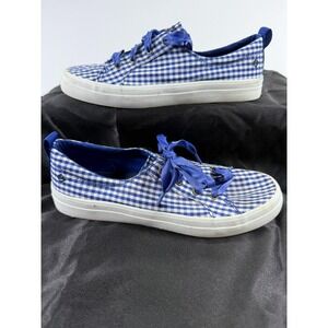 Sperry Top-Sider Women's Sz-7.5 Blue White Check'd Canvas Slip On Shoes STS83775